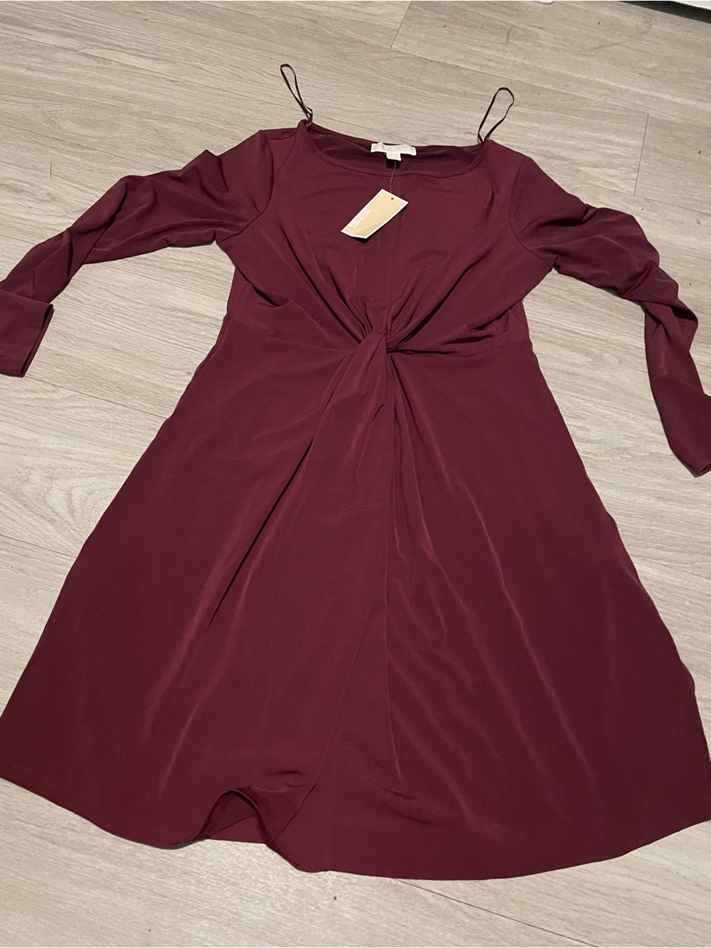 Michael Kors Burgundy Twist-Front Midi Dress